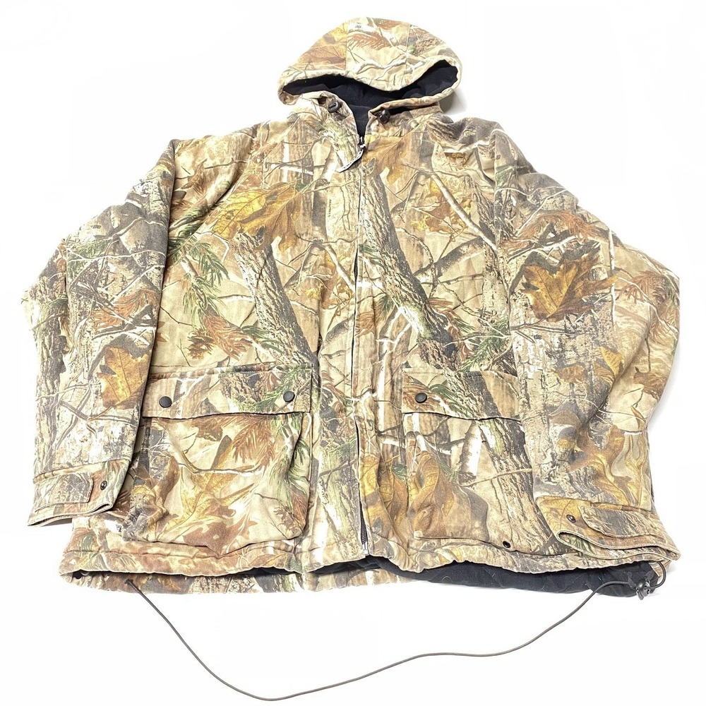 Realtree Jacket Mens Large Camo Hooded Quilted Lined Hunting Full Zip 2XL READ